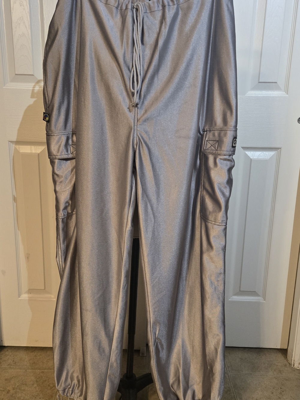 Caffeine Metallic Silver Cargo Jogger Pants Y2K Techwear XL